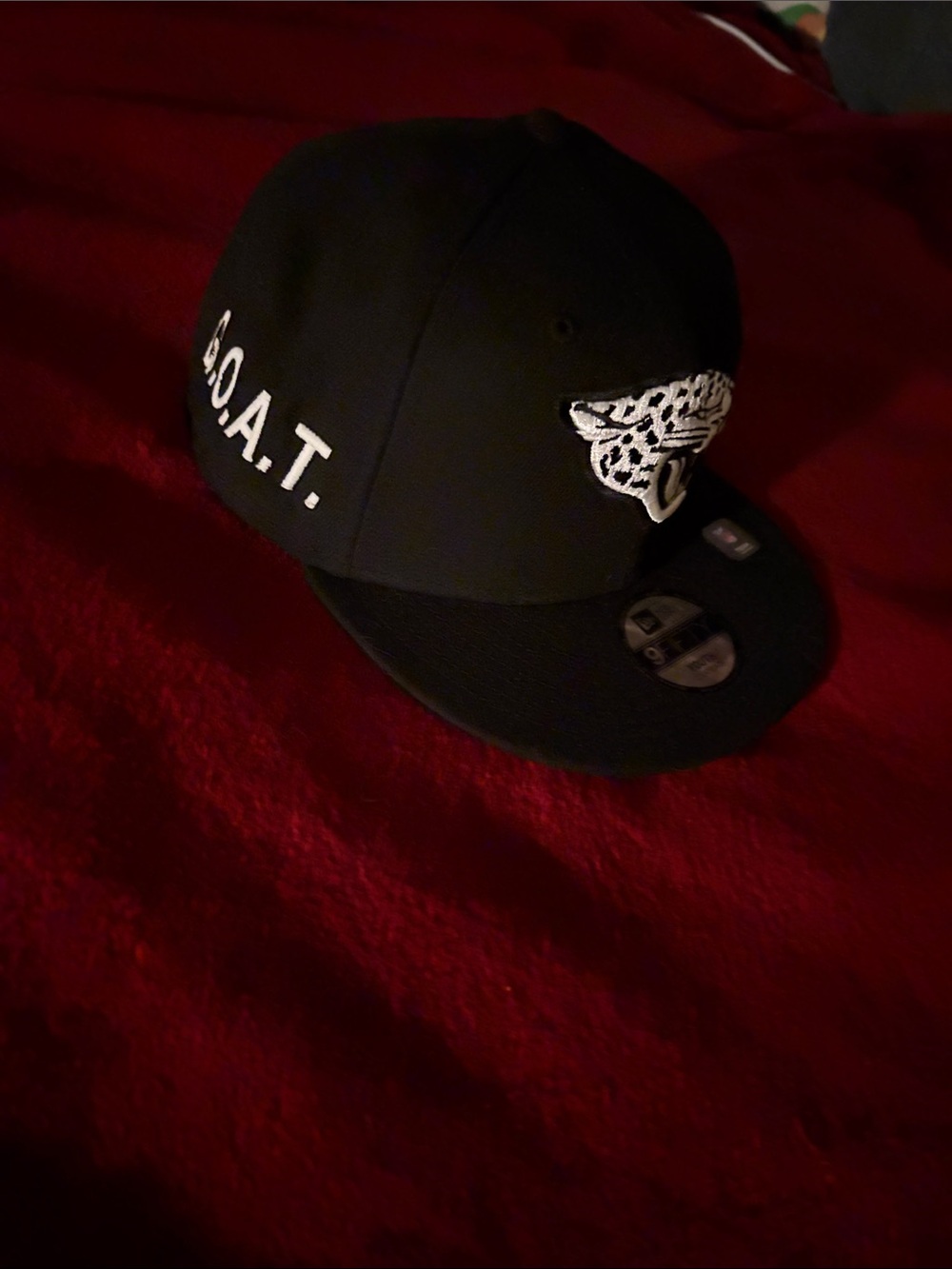 NFL Jags G.O.A.T. black Snapback w/ added custom Embroidery